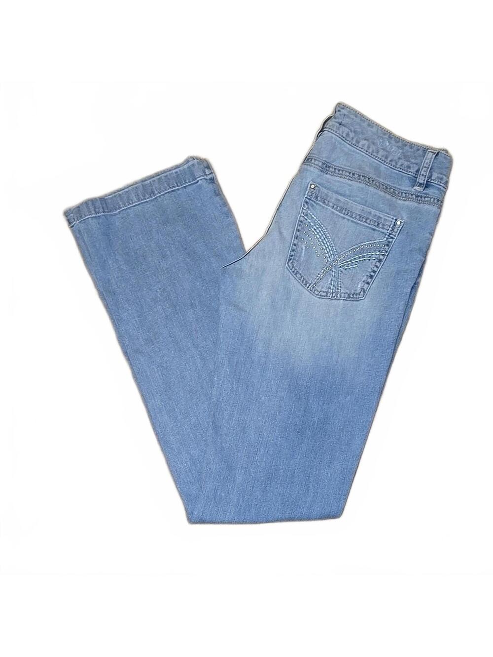 White House Black Market Blue Bling Pockets Distressed Denim Jeans Size 2R
